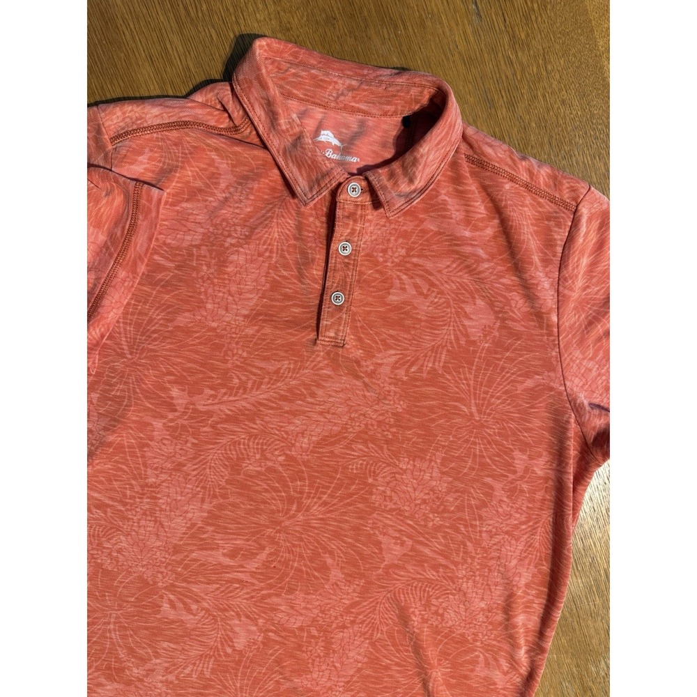 Tommy Bahama Polo Shirt XL Orange Tencel Blend‎ Tropical Pattern Short Sleeve